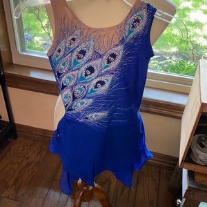 Blue peacock skating dress